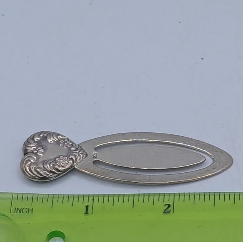 Art Nouveau Sterling Silver Ornate Repousse Heart Bookmark - Book Lovers Gift